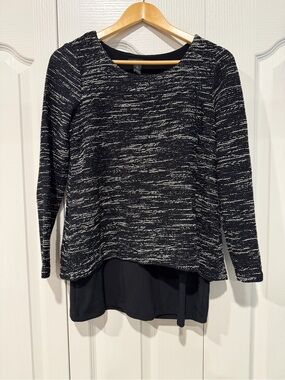 Alfani Black and White Layered Knit Pullover